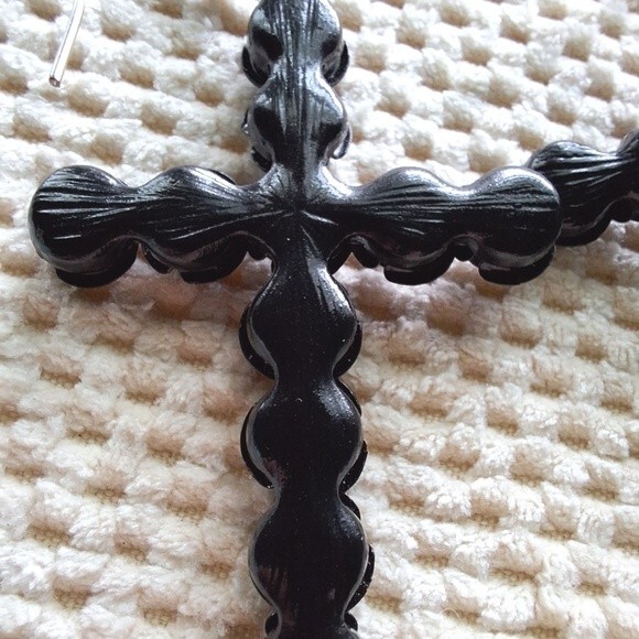 Black Metal Rose Cross Goth Punk Grunge Large Dangle Earrings Y2K Era - Picture 6 of 7